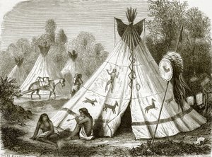 Camp av Comanche-indianere av English School