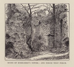 Canterbury: Ruinene av Ethelbert's Tower og North West Porch (litho) av English School