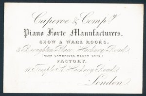 Caperoe & Company, produsenter av piano forte, handelskort av English School
