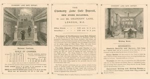 Kort som annonserer Chancery Lane Safe Deposit, 61-62 Chancery Lane, London av English School