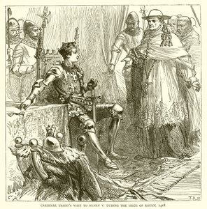 Kardinal Ursinis besøk til Henry V under beleiringen av Rouen, 1418 av English School
