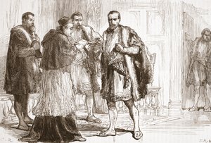 Kardinal de Tournon leser det protestantiske plakatet til Francis I, illustrasjon fra The History of Protestantism av James Aitken Wylie (1808-1890), pub. 1878 av English School