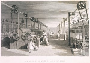 Kardieren, Zeichnungen und Roving-Textilien (Gravur) von English School