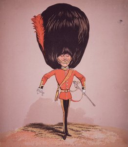 Karikatur av Coldstream Guards Officer, fra 'Army and Navy Drolleries' av major Seccombe av English School
