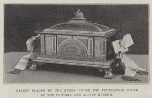 Kisten plassert av dronningen under Foundation-Stone til Victoria and Albert Museum (gravering) av English School