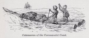 Katamaran på Coromandel Coast (litho) av English School