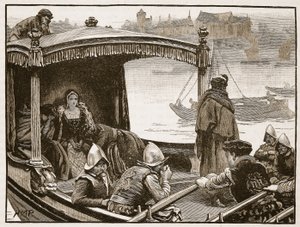 Catherine Howard blir formidlet til tårnet, illustrasjon fra Cassells Illustrated History of England (sepiafoto) av English School