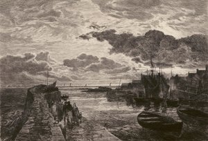 Cellardyke havn, etset av Chauvel, etter Sam Bough (lito) av English School