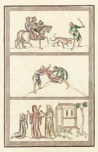 Cenelm, konge av Mercia, jakt, drap på konge, abbedisse, nonne og ankeritt (farget gravering) av English School