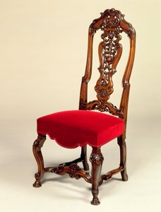 Stol tilskrevet Thomas og Richard Roberts, ca. 1710 (utskåret valnøtt og møbeltrekk) av English School