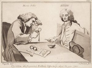 Karakterer som besøkte Buttons Coffee House rundt 1720-årene; Martin Folkes, Addison av English School