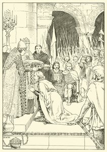Charlemagne kronet på St Peters (blekk på papir) av English School