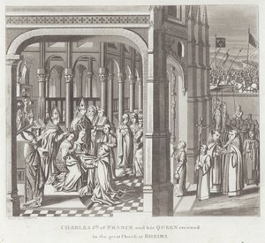 Charles 5. av Frankrike og hans dronning kronet i den store kirken på Reims av English School