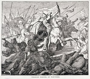 Charles Martel (ca. 688-741) ved Poictiers, fra The History of France, av Emile de Bonnechose, utgitt av Ward, Lock and Co, London av English School