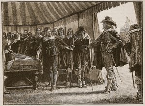 Charles and the Scottish Commissioners, illustrasjon fra Cassells Illustrated History of England (sepia-foto) av English School