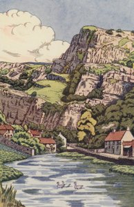 Cheddar Cliffs (farge litho) av English School