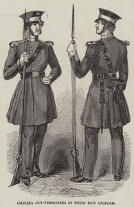 Chelsea utpensjonister i sin nye uniform (gravering) av English School
