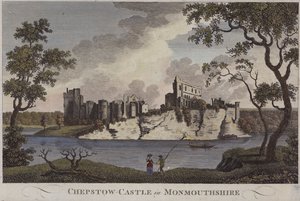 Chepstow Castle, Monmouthshire (farget gravering) av English School