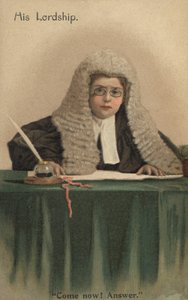 Barn kledd som dommer (farge litho) av English School