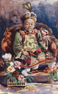Barn av Kina: Keiseren av Kina (farge litho) av English School