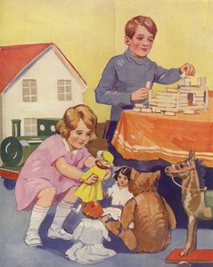 Barn som leker (fargelitho) av English School