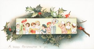 Kinder stehen in der Schlange, Weihnachtskarte von English School