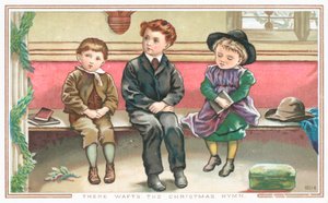 Barn som sitter i kirken, julekort av English School
