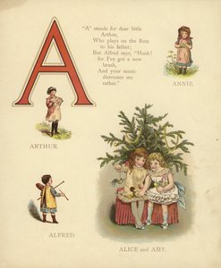 Barnas navn: Annie, Arthur, Alfred, Alice, Amy (farge litho) av English School