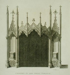 Skorstein i den store salongen i Strawberry Hill, gravert av T. Morris, fra 