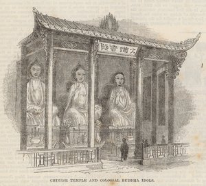 Kinesisk tempel og kolossale Buddha-idoler av English School