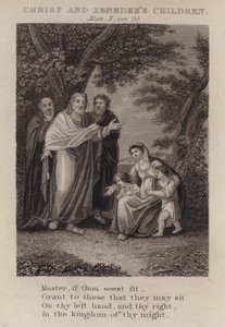 Kristus og Sebedeus' barn, Matteus X, ver 20 (gravering) av English School