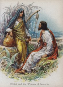 Kristus og kvinnen i Samaria (chromolitho) av English School