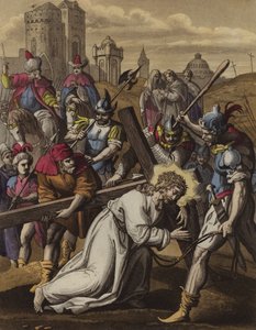 Kristus besvimer under korset (farge litho) av English School