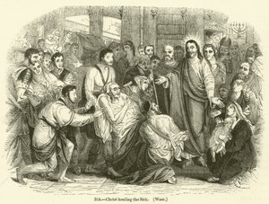 Kristus helbreder de syke, vest (gravering) av English School