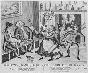 Christmas Gambols, or a Kiss Under the Misteltein, 1794 (gravering) av English School