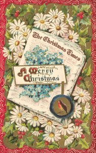 Juleavis, julehilsen, sent på 1800- eller tidlig på 1900-tallet (chromolitho) av English School