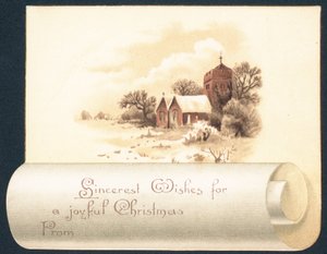 Kirke i snøen, julekort av English School