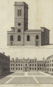 Church of Allhallows the Great, Thames Street og French Hospital nær Old Street, London