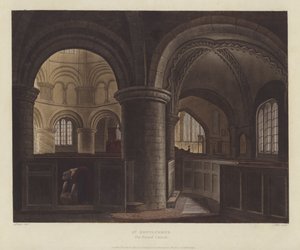 Church of the Holy Sepulcher (Rundkirken), Cambridge (farget gravering) av English School