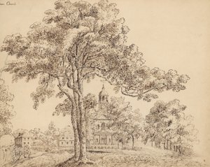 Clapham Church, Surrey (blekk på papir) av English School