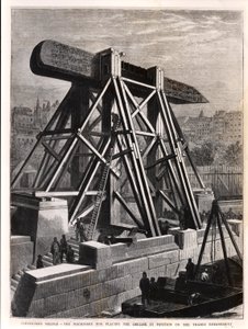 Cleopatras Needle: The Machinery for Placering Obelisken i posisjon på Thames Embankment, 1878 av English School