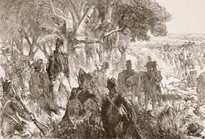 Clive at Plassey, illustrasjon fra Cassells Illustrated History of India av James Grant, pub. 1879 av English School