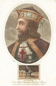 Clovis I, første kristne konge av frankerne (farget gravering) av English School