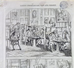 Coffee Room i 1763, fra London Coffee-Houses Past and Present (fargegravering) av English School