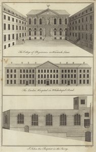 College of Physicians i Warwick Lane, London Hospital i Whitechapel Road og Church of St John the Baptist i Savoy, London av English School