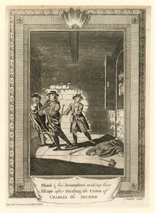 Oberst Blood og hans medskyldige rømte etter å ha stjålet kronen til kong Charles II av English School