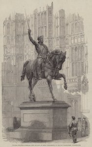 Kolossal statue av Richard Coeur de Lion, av baron Marochetti, i Old Palace-Yard, Westminster (gravering) av English School