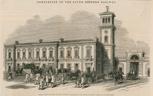 Fullføring av South-Eastern Railway: Flott fellesstasjon for Croydon, Brighton og Dover Railway Company, Southwark, London av English School