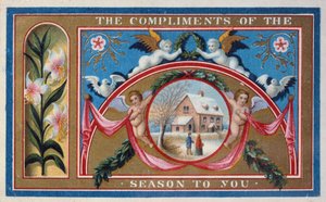 "Compliments of the Season", viktoriansk kort (chromolitho) av English School