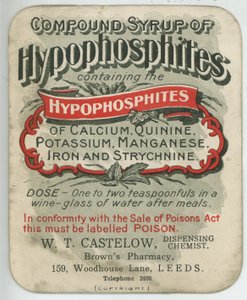 Sammensatt sirup av hypofosfitter etikett, tidlig på 1900-tallet (farge litho) av English School